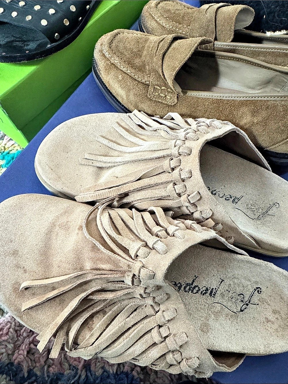 Free People Fallon Fringe Mule Fringe Flat Sandals in Brown